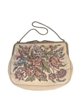 VTG West Germany Floral Tapestry Kiss Lock Purse Romantic Cottagecore Grannycore